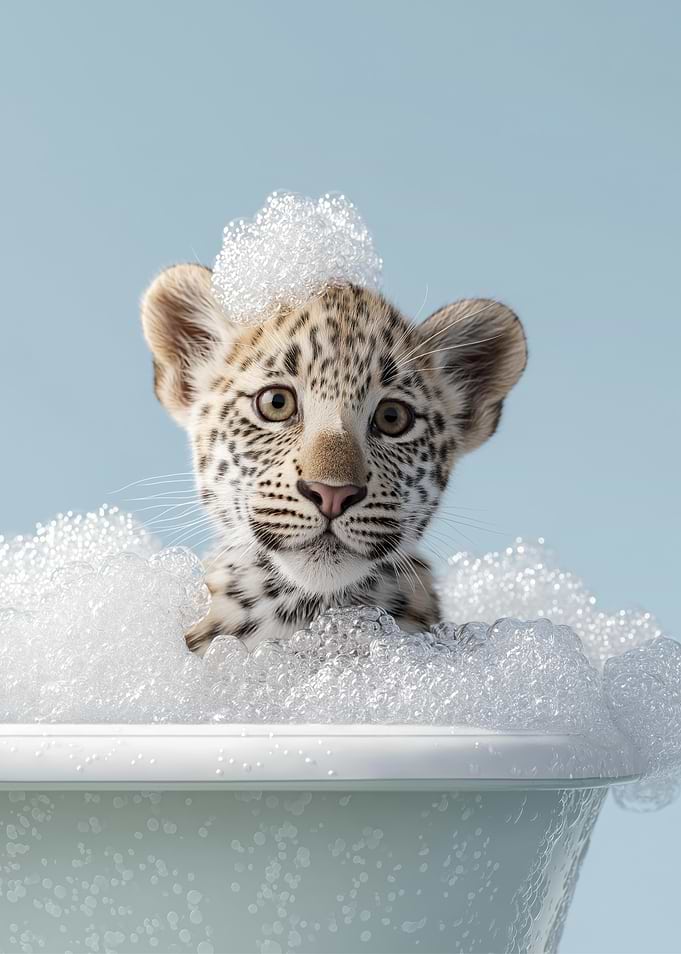 Leopard Cub in Bubble Bath