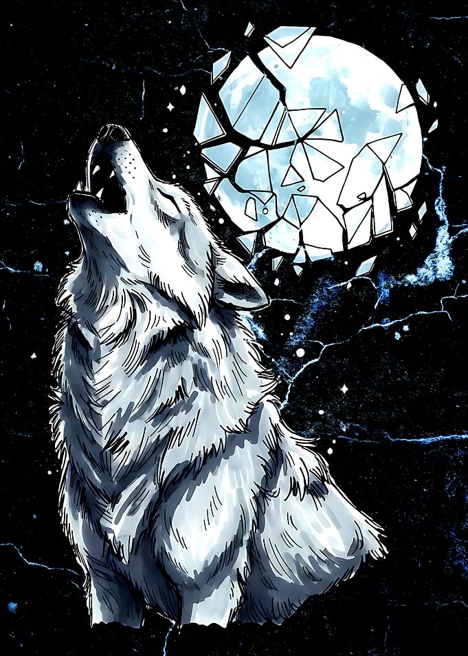 Howling Wolf with Shattered Moon