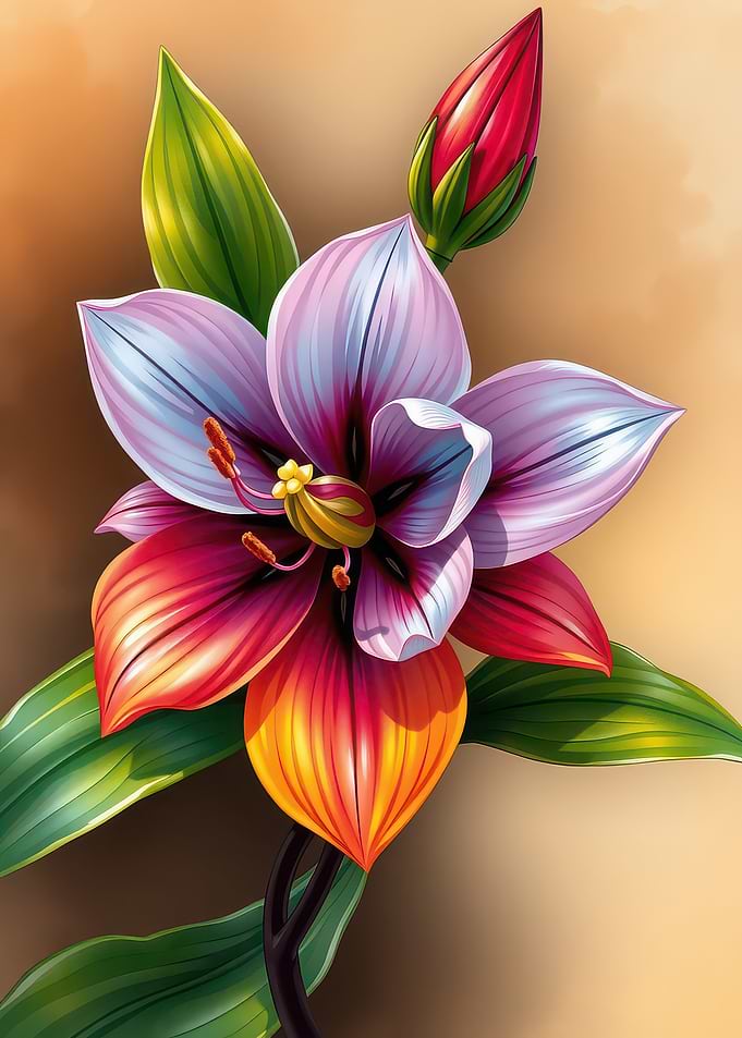 Colorful Exotic Flower with Bud