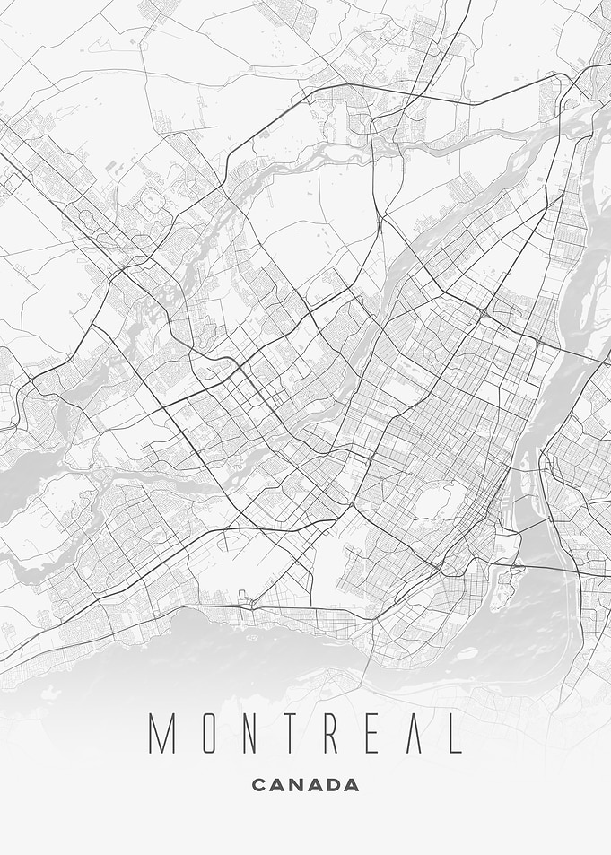 Montreal White City Map Poster - Canada’s Urban Grid for Minimalist Interiors