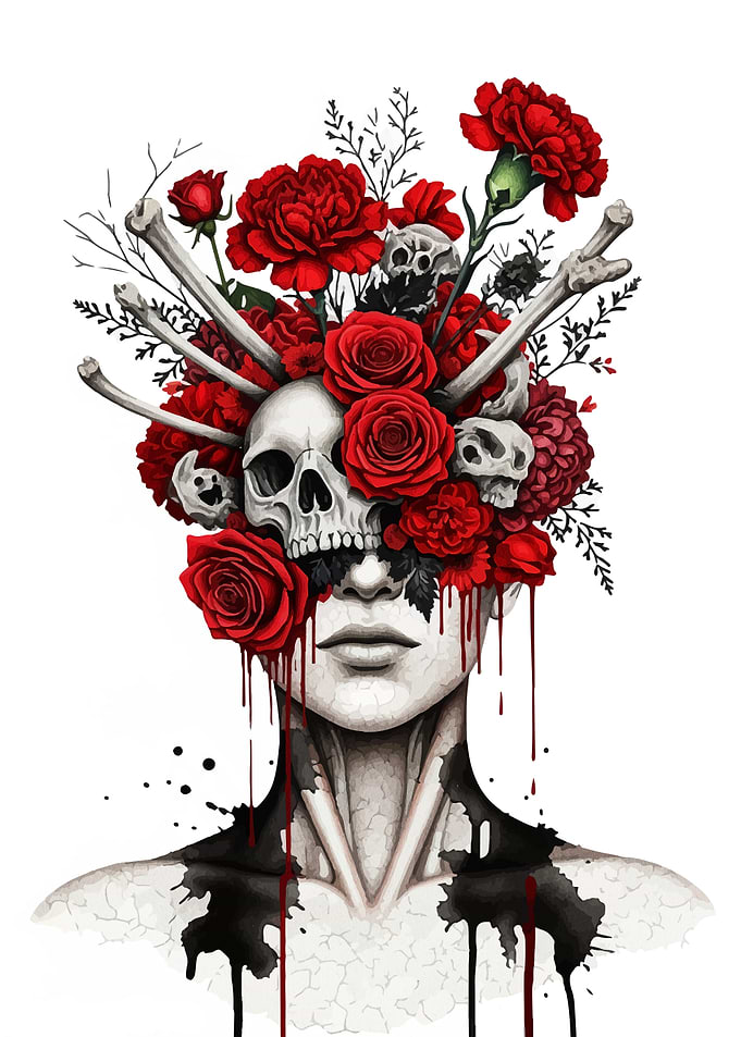 Skull, Roses, and Bones Portrait