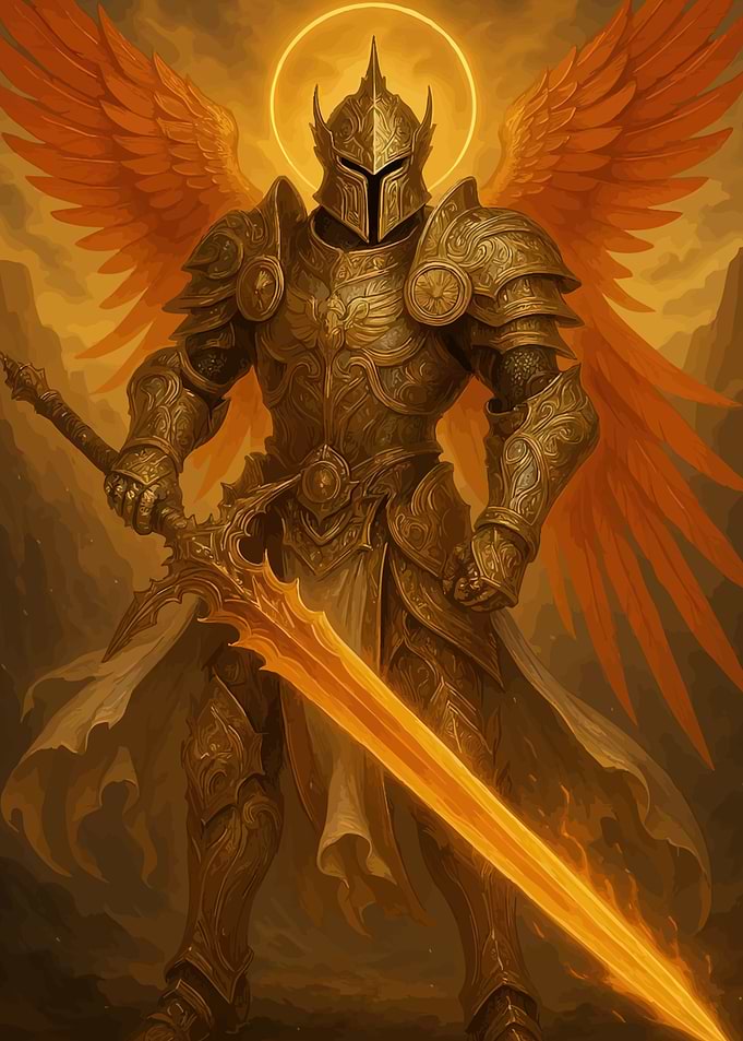 Armored Angel Warrior Flaming Sword