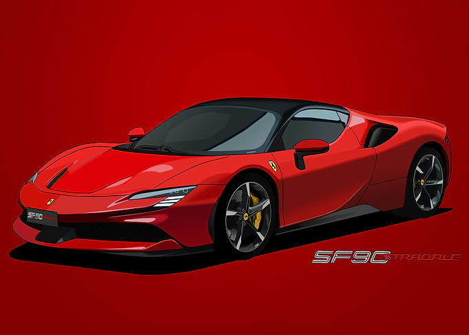 Red Ferrari SF90 Stradale Illustration