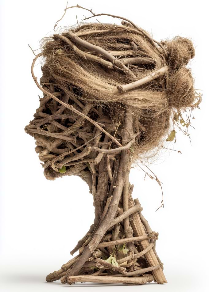 Wooden Sculpture of a Woman's Profile