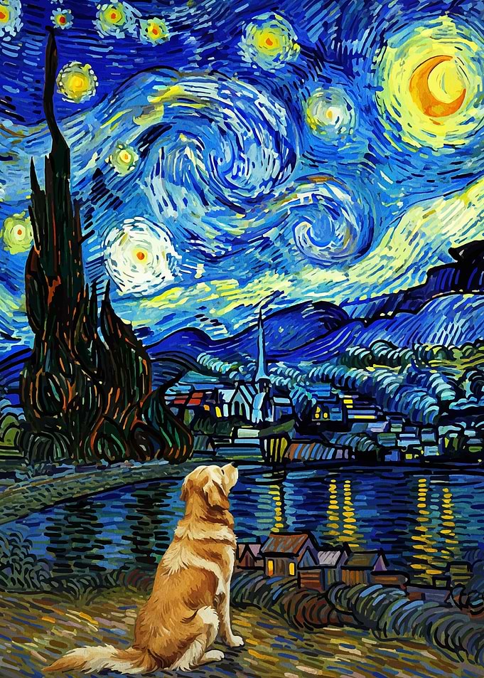 Dog Starry Night Van Gogh Painting