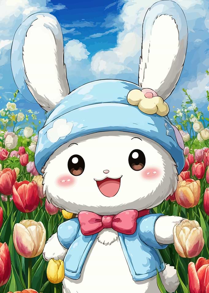Cute Bunny Tulip Field