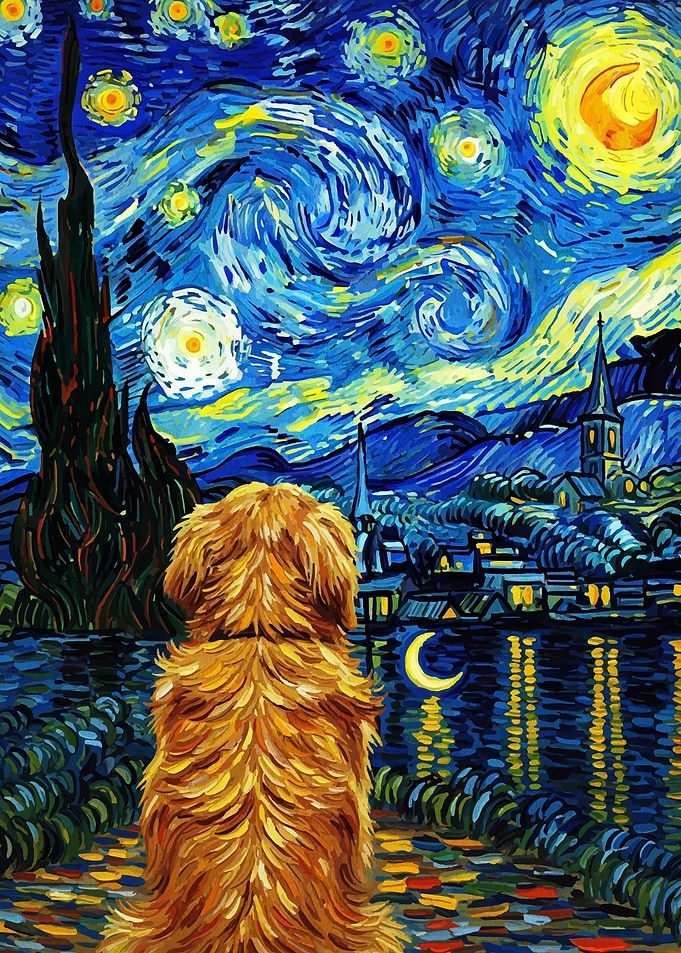 Dog Starry Night Painting