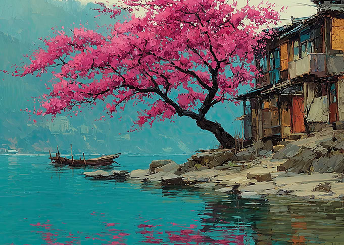 Cherry Blossom Tree by the Water