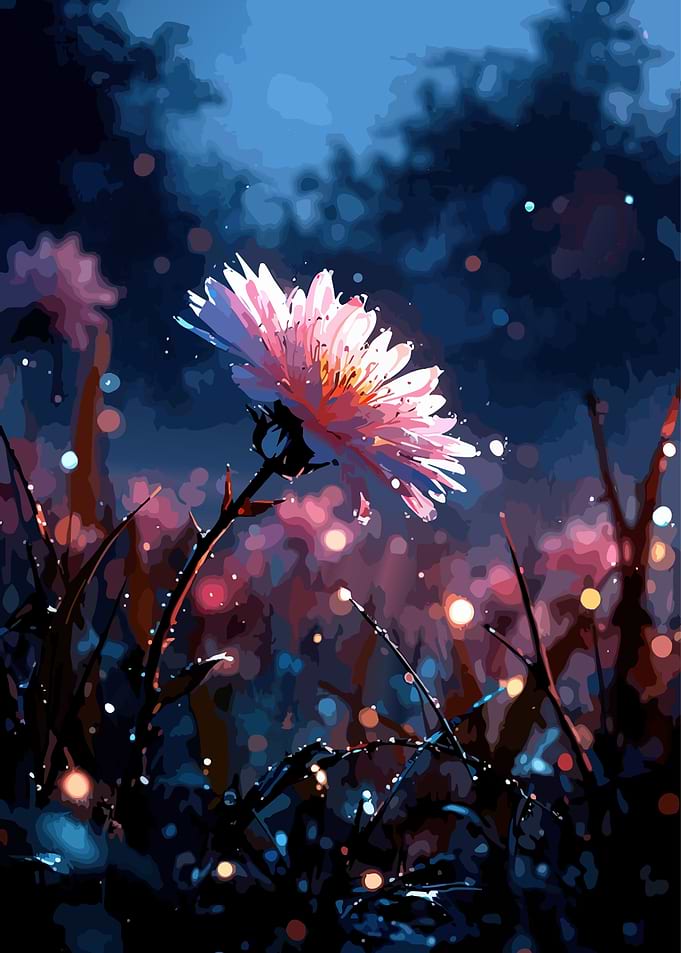 Floral Fantasy: Pink Flower in Dreamy Landscape