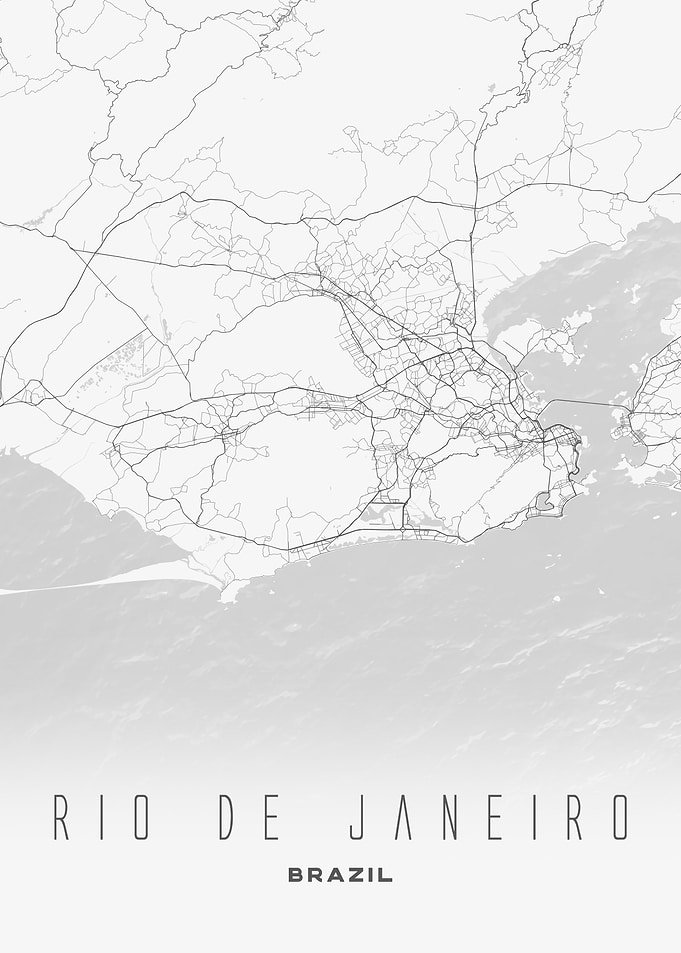 Rio de Janeiro Modern Map Print – Brazil’s Coastal City in Subtle Grey