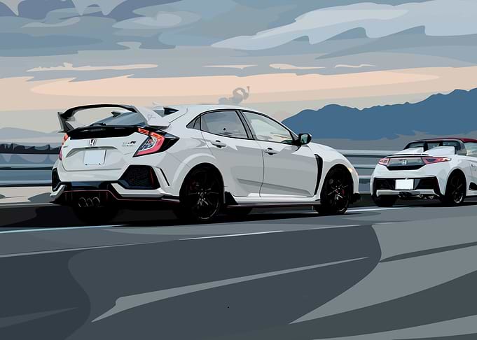 Two White Honda Cars on Road
