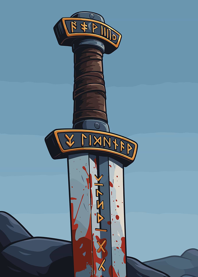 Bloody Viking Sword with Runes
