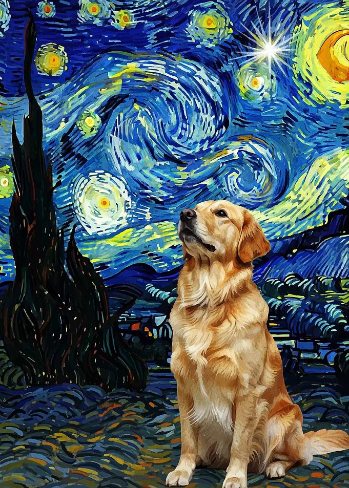 Golden Retriever in Starry Night Style