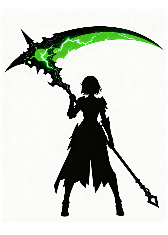 Silhouette of Warrior with Glowing Scythe