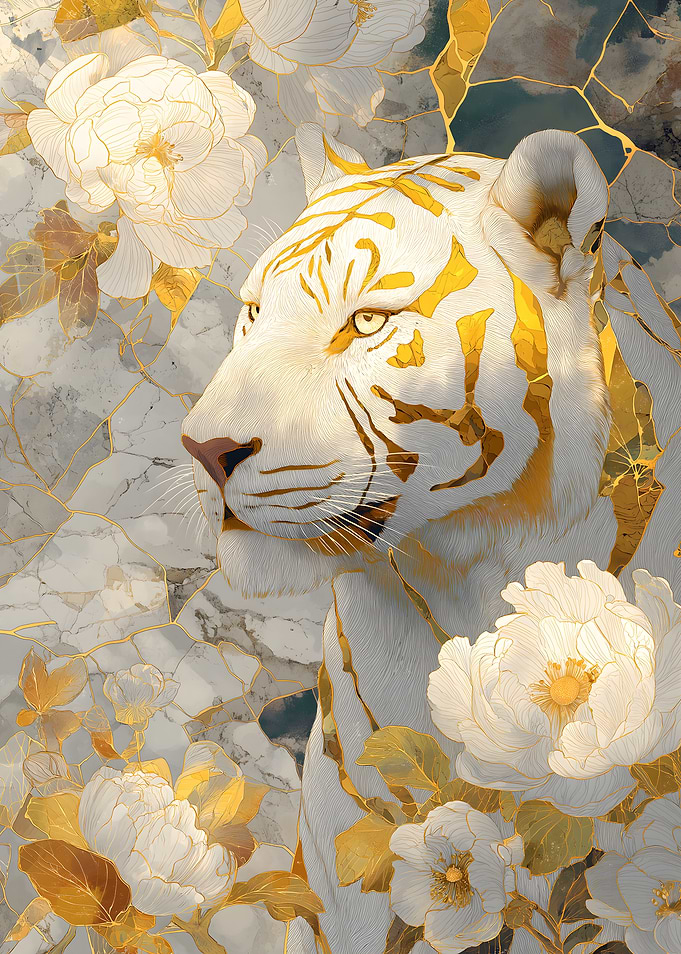 Golden White Tiger Kintsugi Art