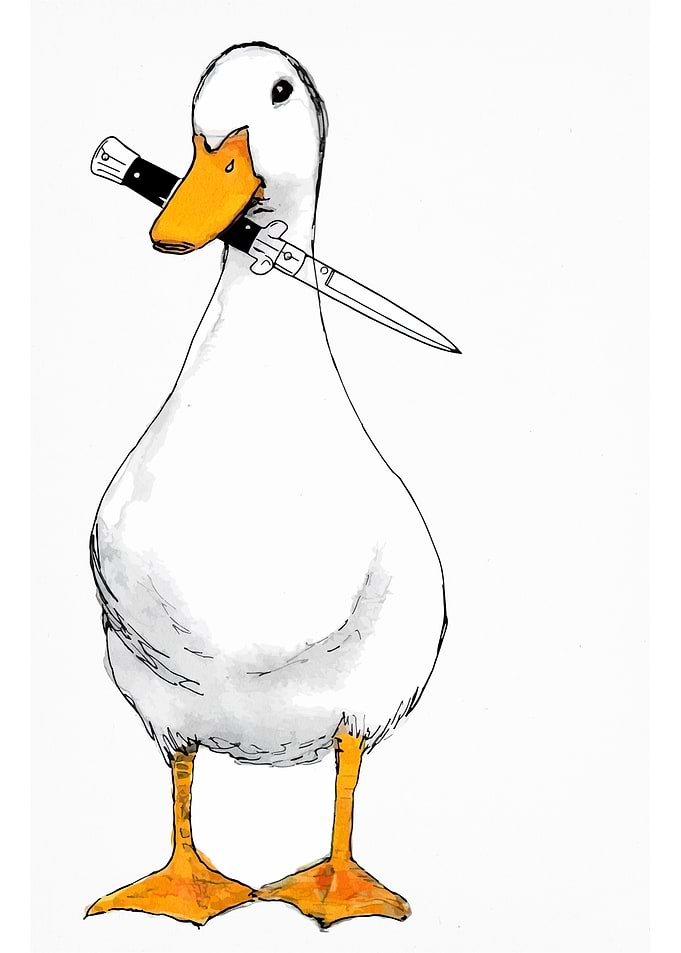 Duck with Knife in Beak