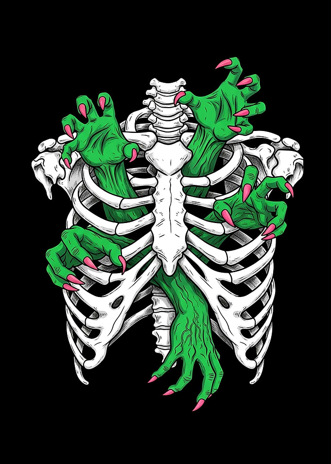 Zombie Hands Emerging from Rib Cage