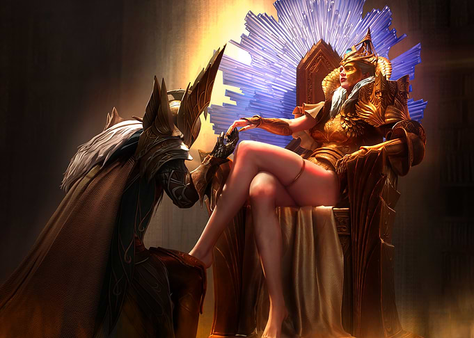 Golden Queen on Throne with Servant