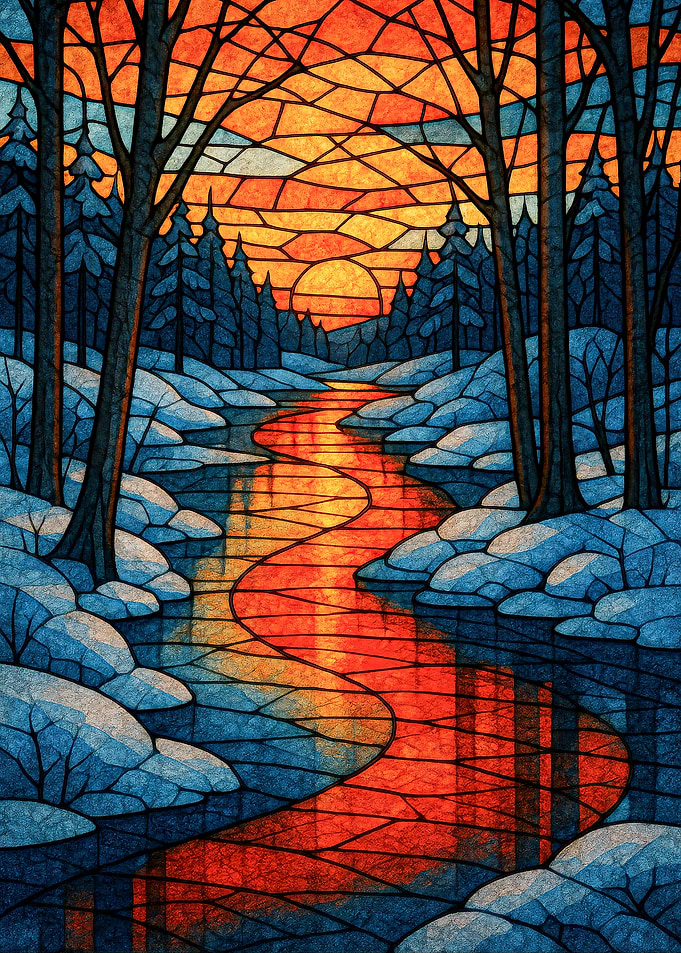 Stained Glass Winter Landscape