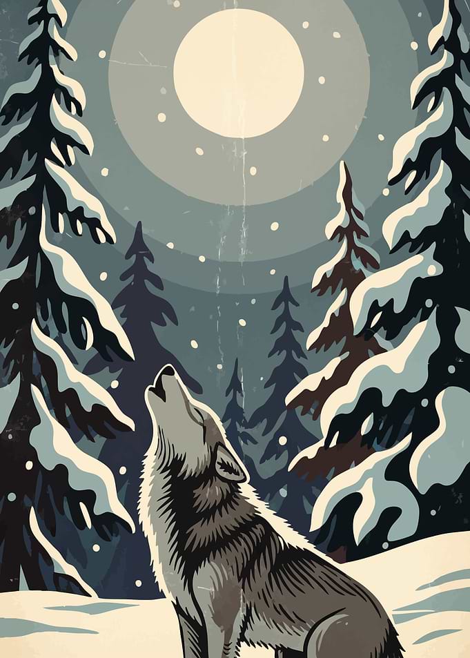 Wolf Howling Moon Winter Forest