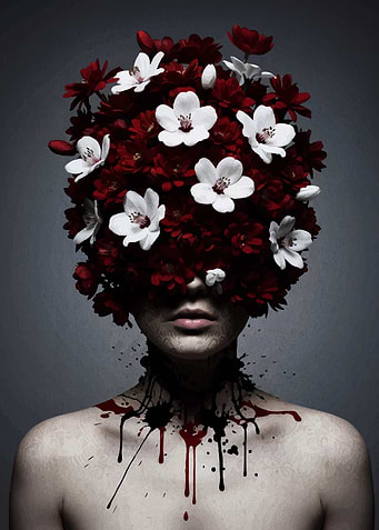 Floral Portrait with Dark Splatter