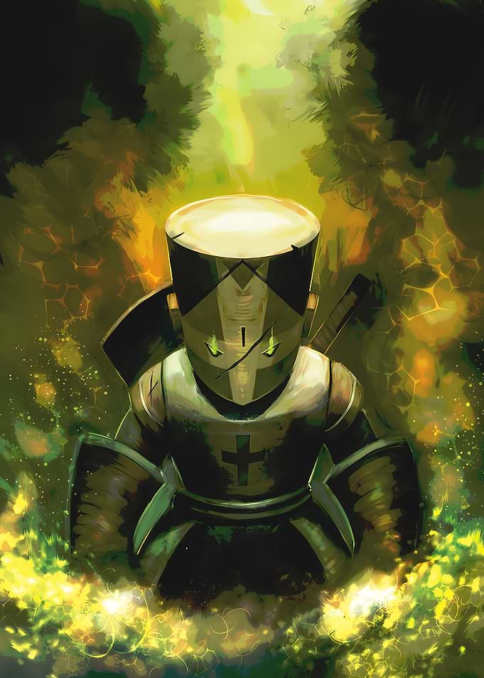 Stylized Knight Illustration with Green Accents
