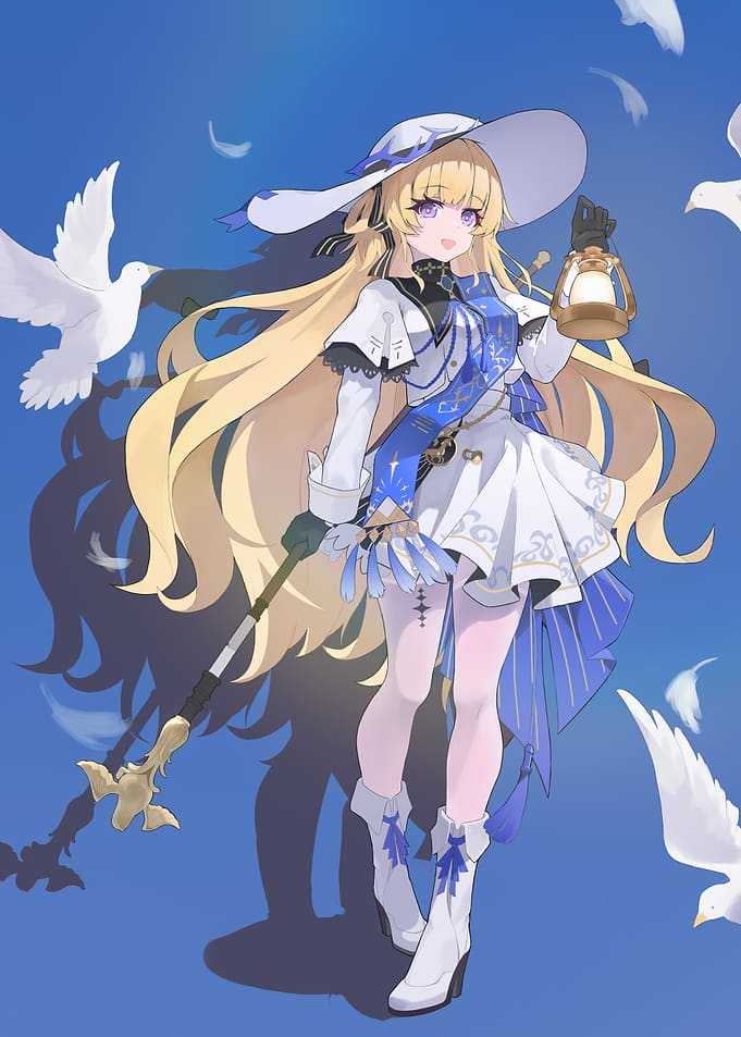 Anime Girl with Lantern and Staff