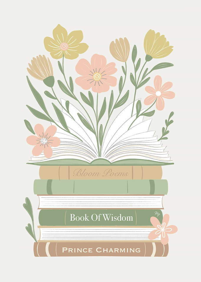 Romantic Books and Flowers Illustration
