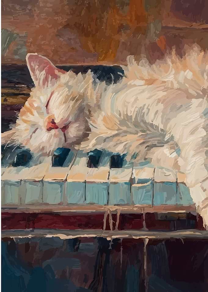 Cat Nap on Piano Keys Painting