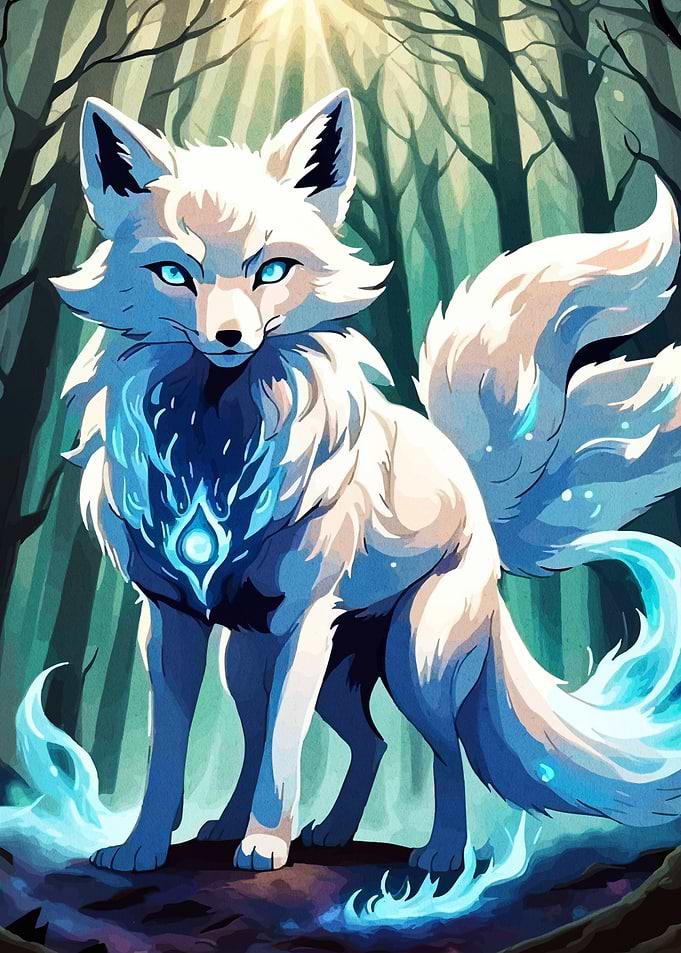 Mystical White Fox in Forest