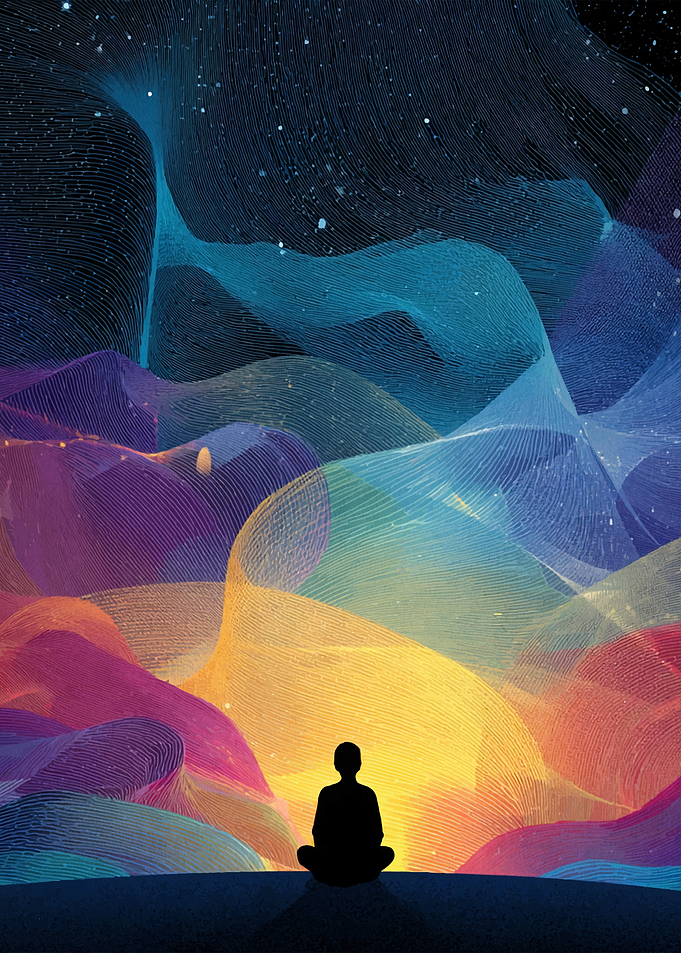 Meditating Silhouette with Abstract Colorful Sky