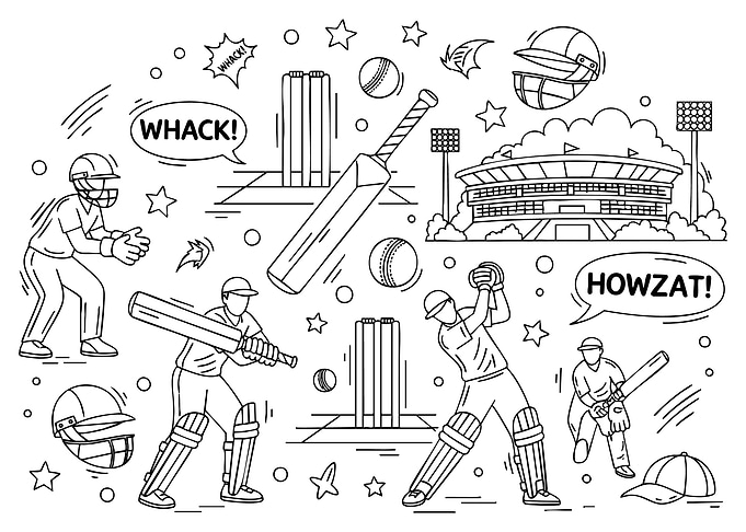 Cricket Game Line Art Illustration