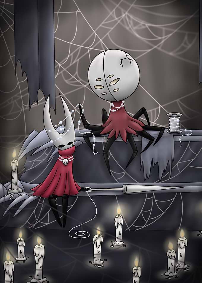 Hollow Knight characters making jewelry