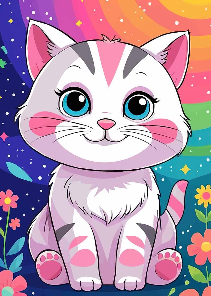 Cute Cartoon Cat Rainbow