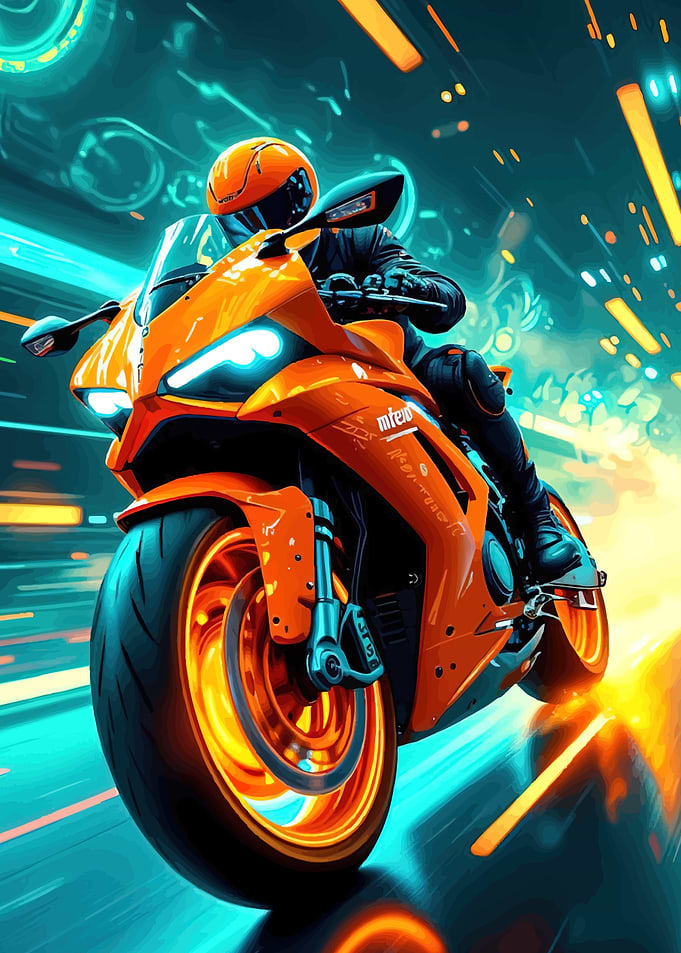 Motorcycle Speeding Cyberpunk City