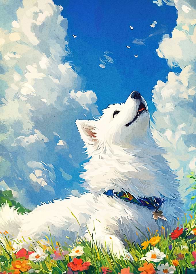 White Dog Gazing at the Sky