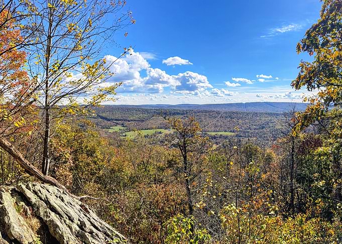 Autumn Mountain Vista Under Blue Sky