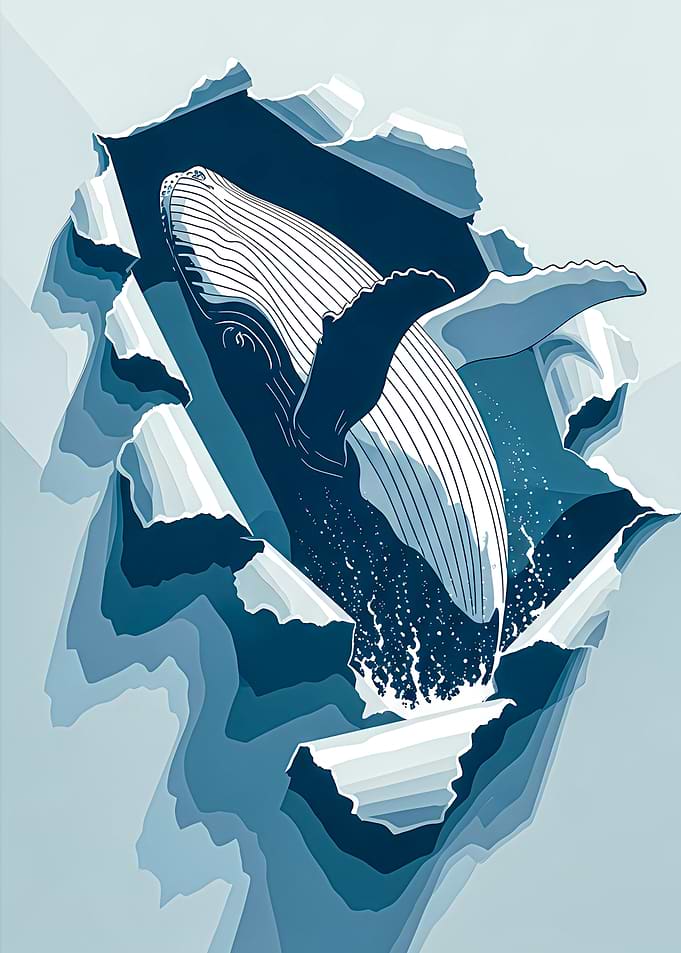 Whale breaching through paper illustration