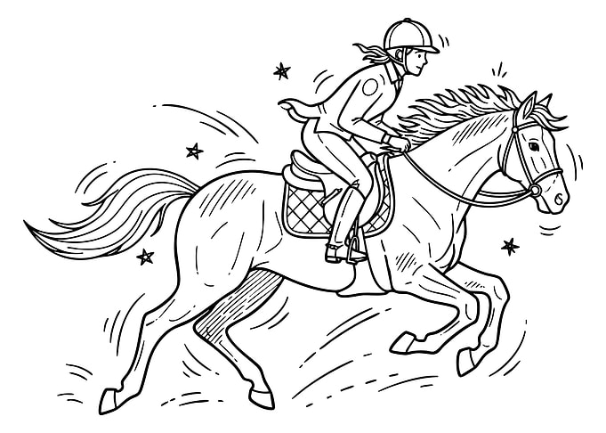 Equestrian Rider on Horse Line Art