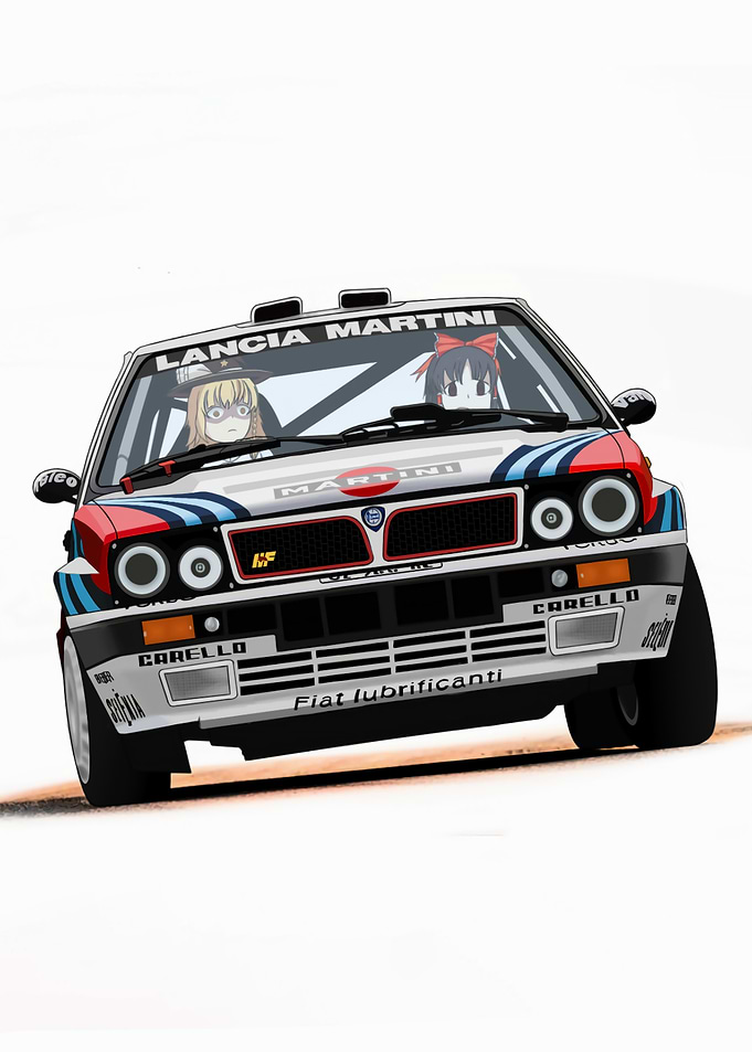 Anime Characters in Lancia Martini Rally Car