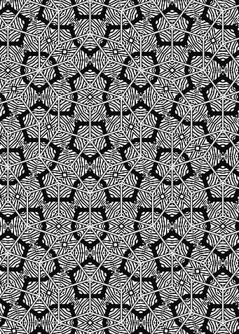 Radial Line Art in Hexagon Grid​​ Black and White Pattern