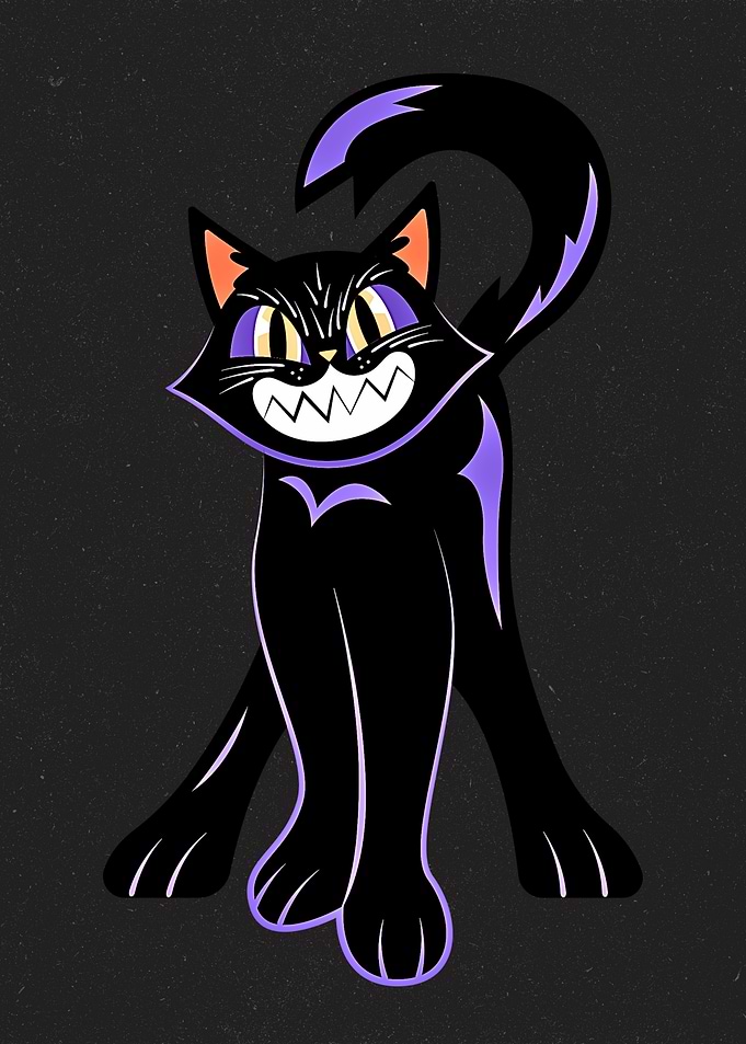 Cartoon Black Cat with Grin
