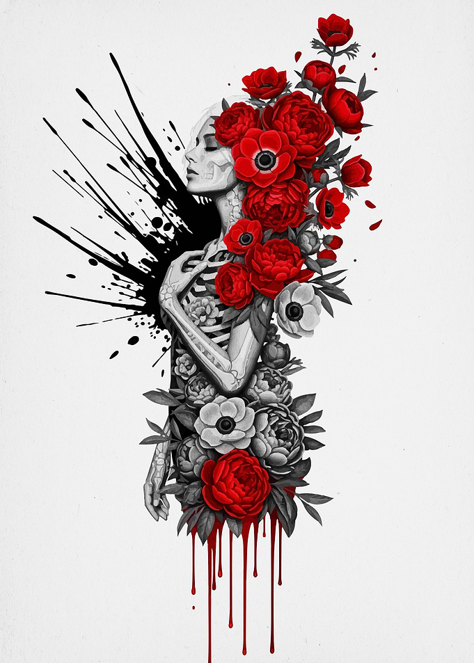 Floral Skeleton Woman Art