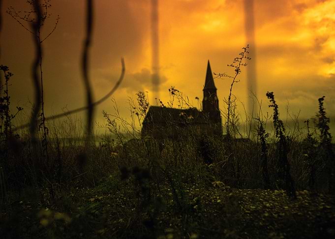 Silhouette of Church at Sunset