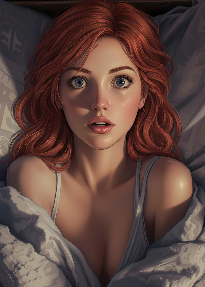 Surprised Redhead in Bed