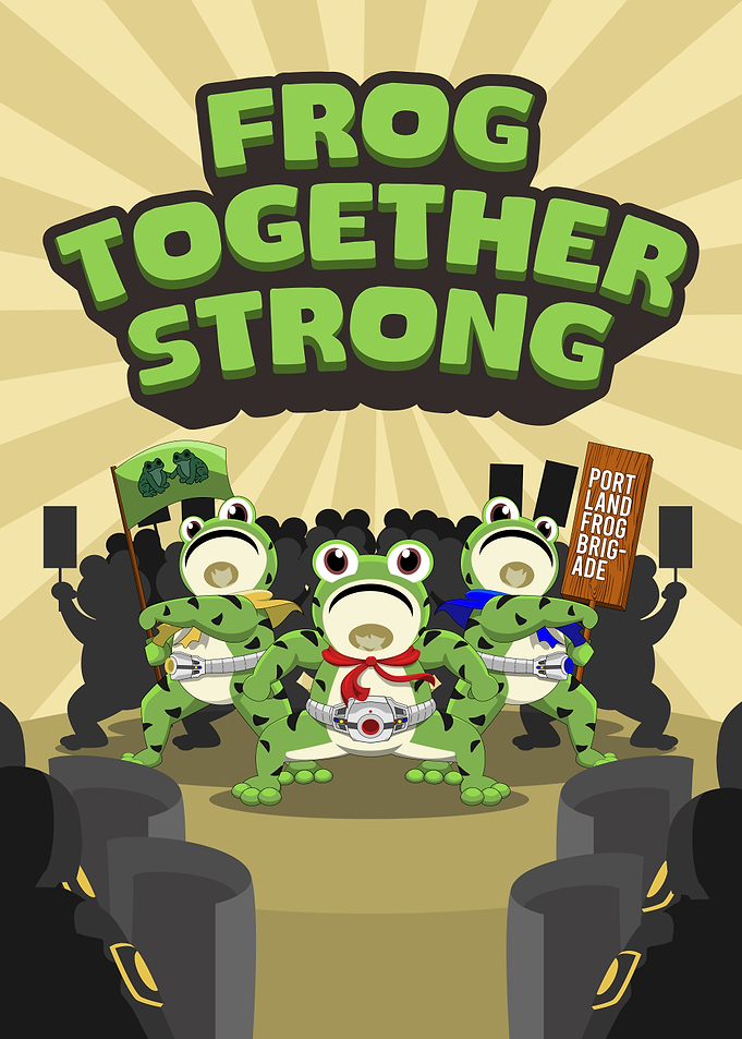 Frog Together Strong Cartoon Illustration