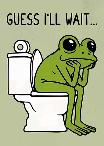 Cartoon Frog Waiting on Toilet