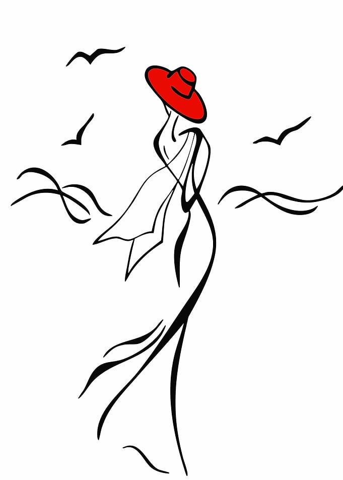 Elegant Woman in Red Hat Illustration
