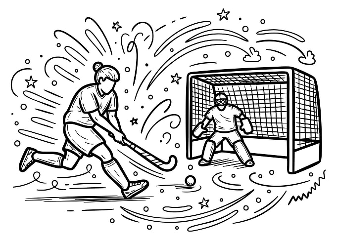 Field Hockey Player and Goalie Illustration