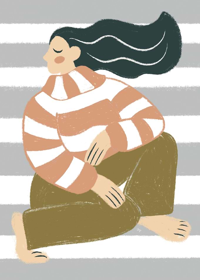 Big Woman in Striped Sweater Illustration